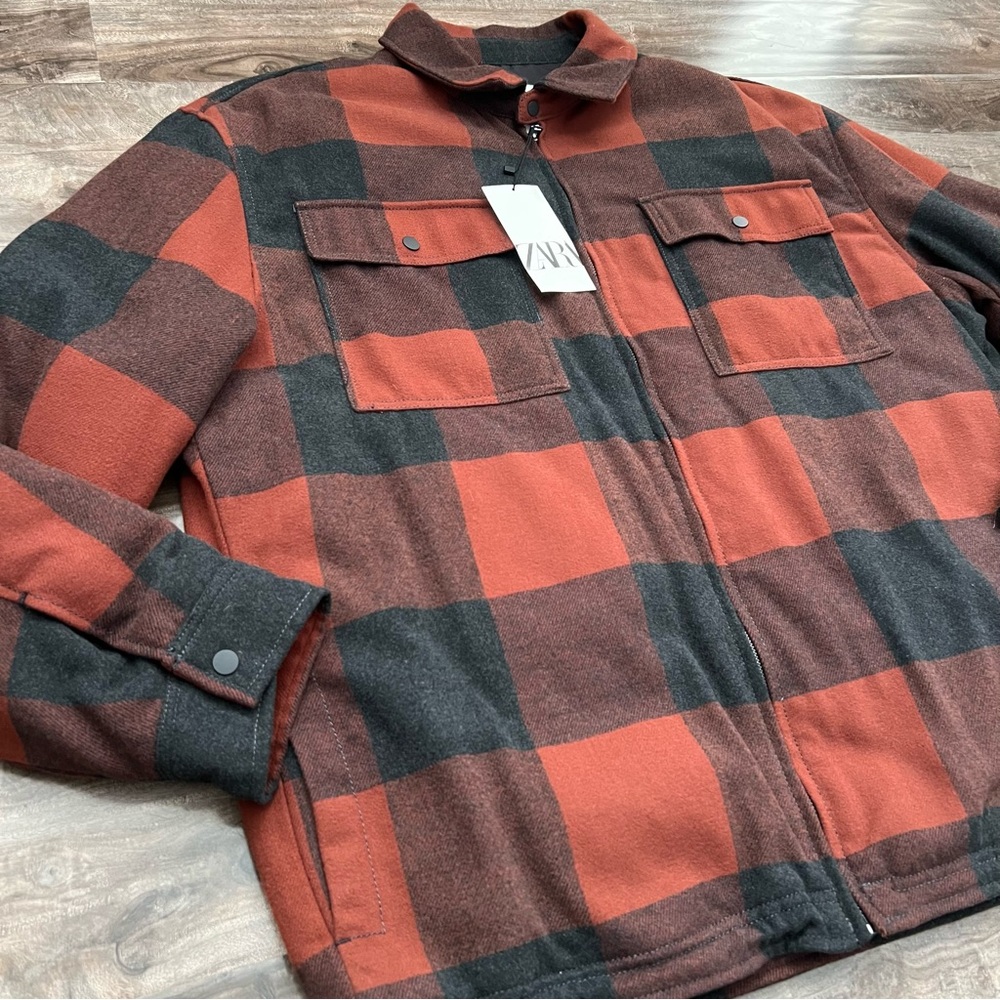 Zara Man Plaid Flannel Zipper Jacket - Picture 3 of 5